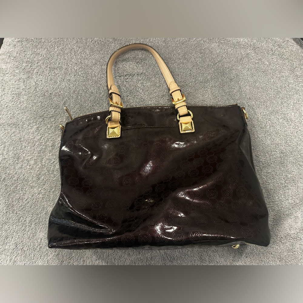 Michael Kors Glossy Brown and Tan Shoulder Bag